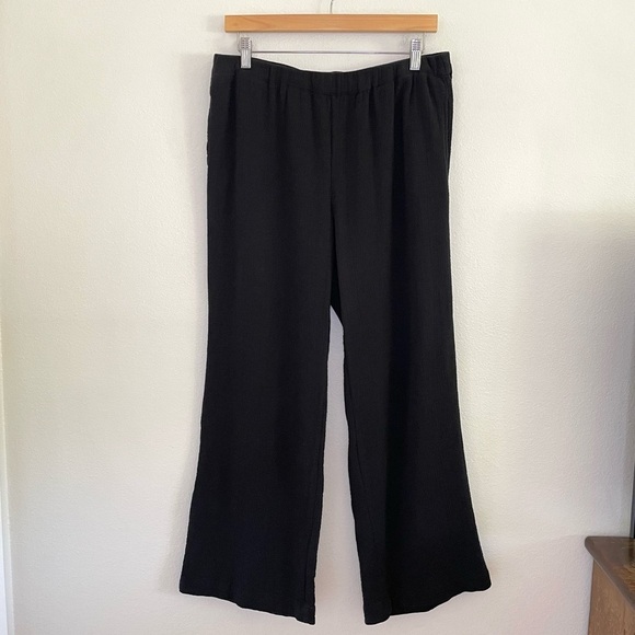 Hatch Shawna Maternity Pant Relaxed Flare Leg Gauze Cotton Pull On Black 3 Large - Picture 4 of 13